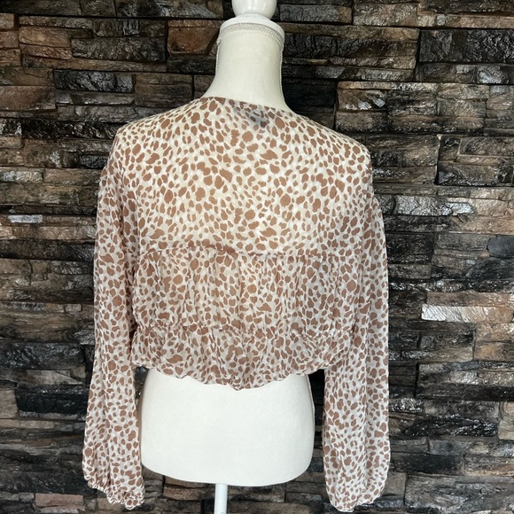 Forever 21 Beige Animal Print V-Neck Blouse - Picture 2 of 5